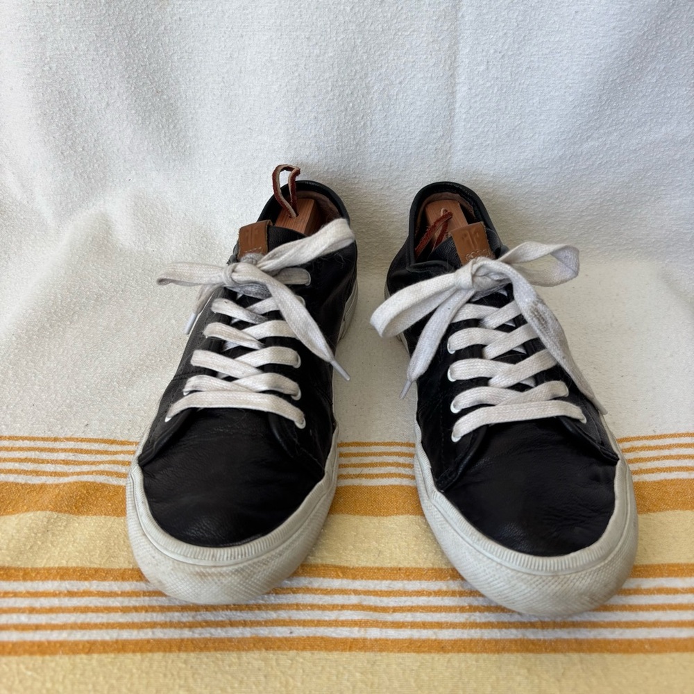 Frye Black Leather Women's Sneakers with White Laces